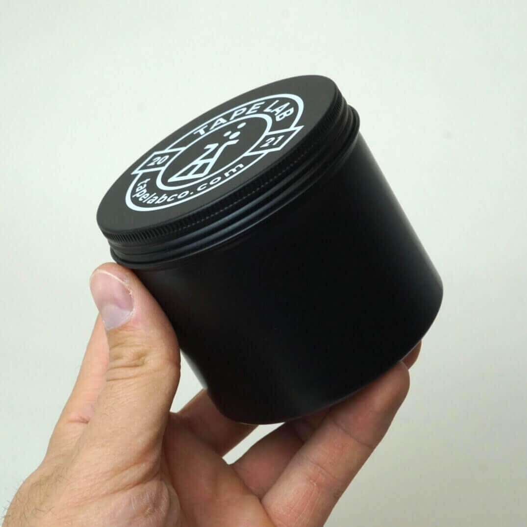 Tape Lab BIG Storage Box for Kinesiotape and More // Aluminium - Black - Screwable Lid - Height: 75mm - Diameter: 83mm