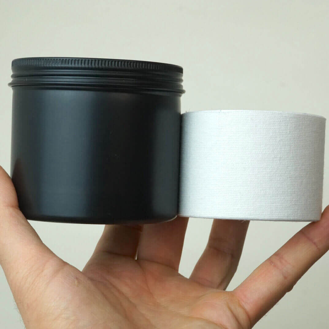Tape Lab BIG Storage Box for Kinesiotape and More // Aluminium - Black - Screwable Lid - Height: 75mm - Diameter: 83mm