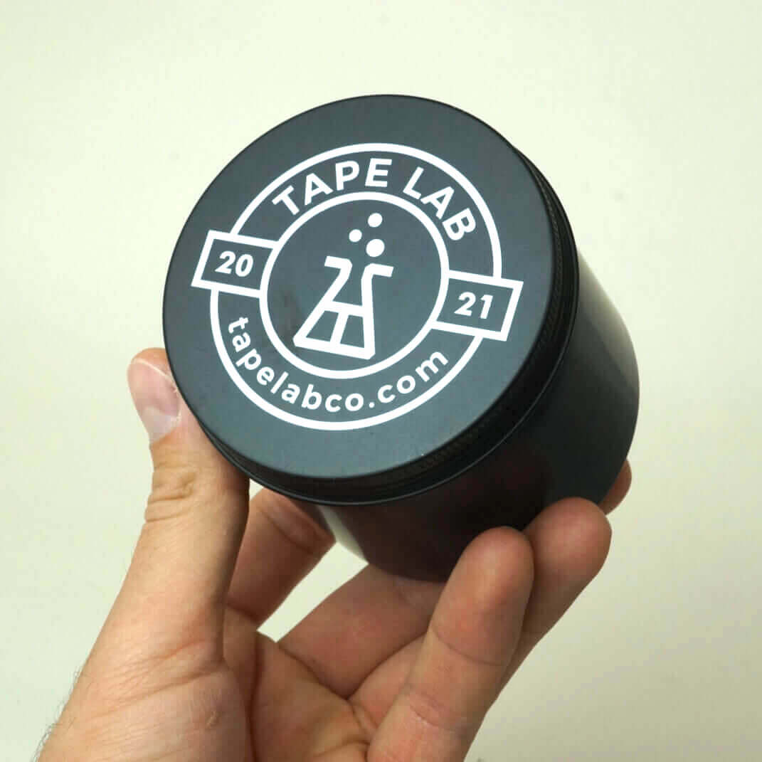 Tape Lab BIG Storage Box for Kinesiotape and More // Aluminium - Black - Screwable Lid - Height: 75mm - Diameter: 83mm