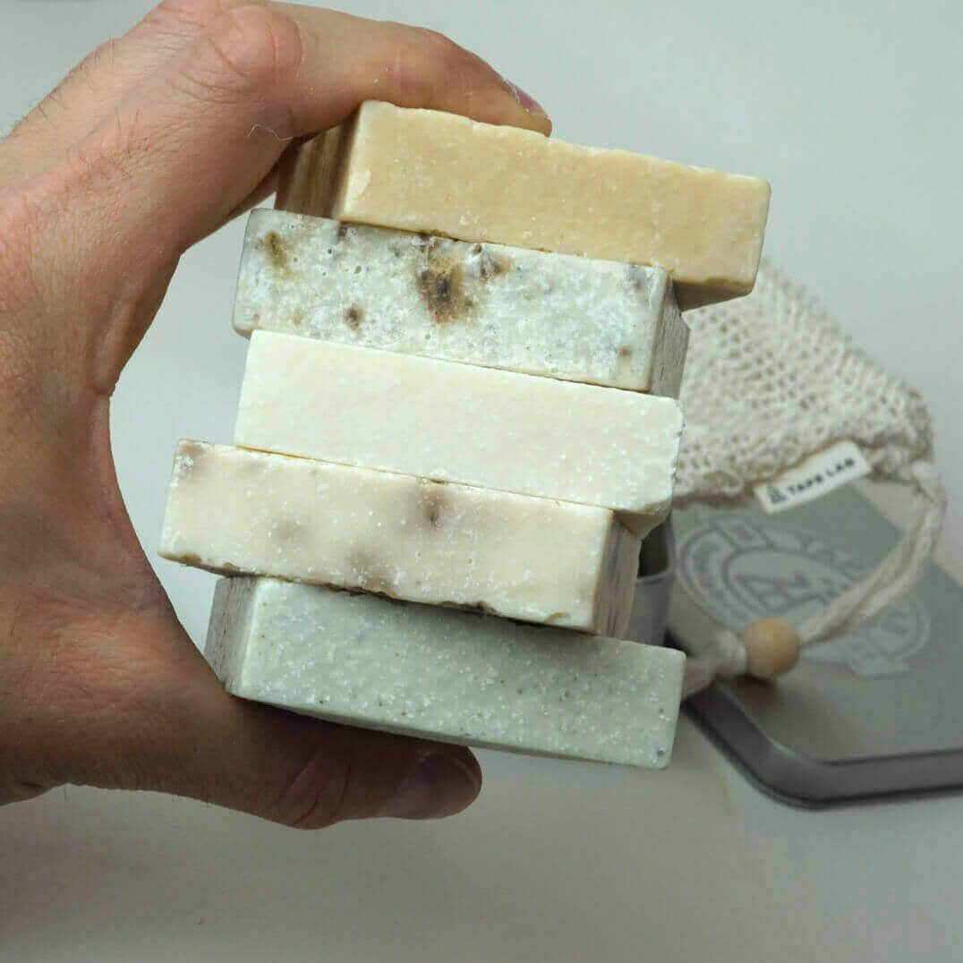 Tape Lab Soap Bundle // Handmade Soap Bar + Sisal Scrub Bag + Aluminium Storage Box