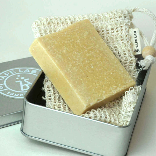 Tape Lab Soap Bundle // Handmade Soap Bar + Sisal Scrub Bag + Aluminium Storage Box